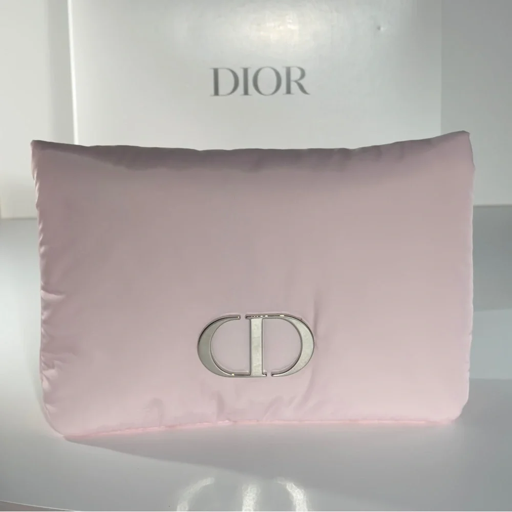 Dior Pink Cosmetic Bag with Satin Finish and CD Logo